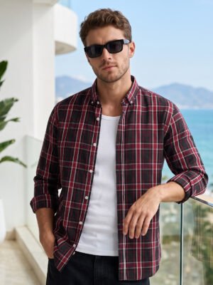 Black & Red Check Button Down Casual Shirt (CSC-414)