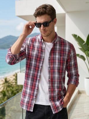 Blue & Red Check Button Down Casual Shirt (CSC-415)
