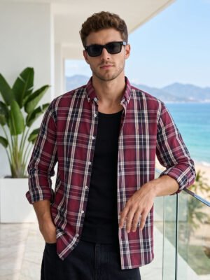 Black & Red Check Button Down Casual Shirt (CSC-416)
