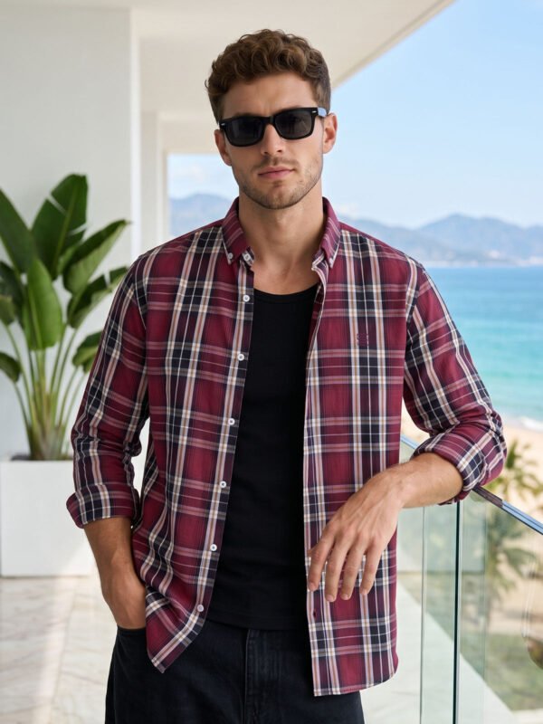 CSC416-2.jpg Black & Red Check Button Down Casual Shirt (CSC-416)
