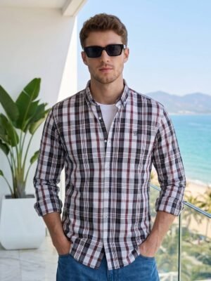 White & Black Check Button Down Casual Shirt (CSC-426)