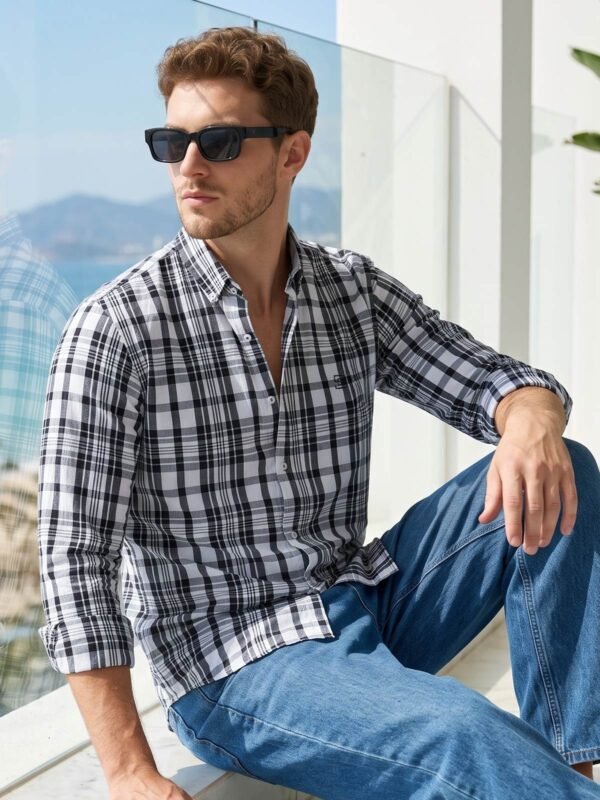 White & Black Check Button Down Casual Shirt (CSC-430)