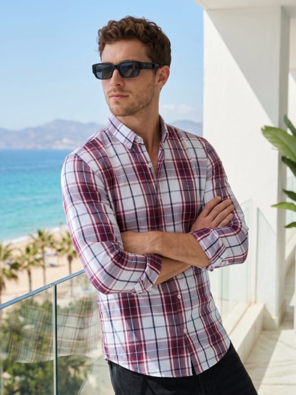 Red & White Check Button Down Casual Shirt (CSC-432)