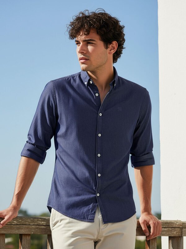 CSD032-1.jpg Blue Button Down Denim Casual Shirt (CSD-032)