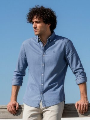 Ice Blue Button Down Denim Casual Shirt (CSD-034)