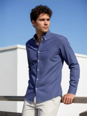 Mid Blue Button Down Denim Casual Shirt (CSD-036)