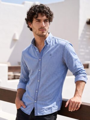 Blue Button Down Denim Casual Shirt (CSD-038)
