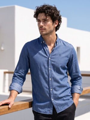 MId Blue Button Down Denim Casual Shirt (CSD-039)
