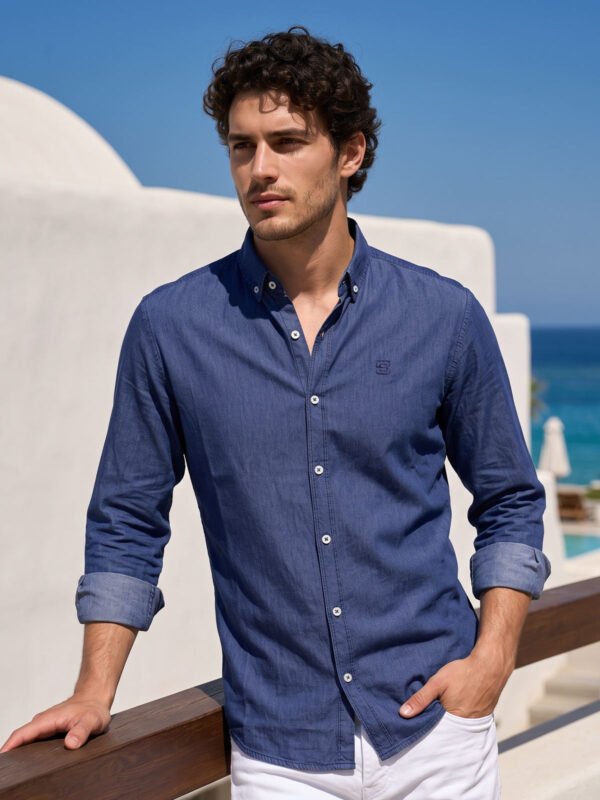 Dark Blue Button Down Denim Casual Shirt (CSD-040)