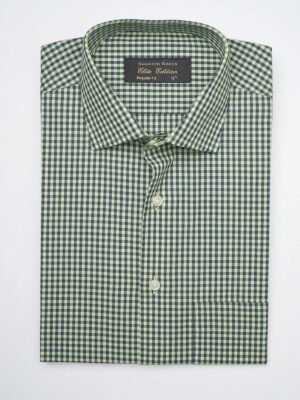 Green Micro Checkered, Elite Edition, Cutaway Collar Men’s Formal Shirt  (FS-1297)