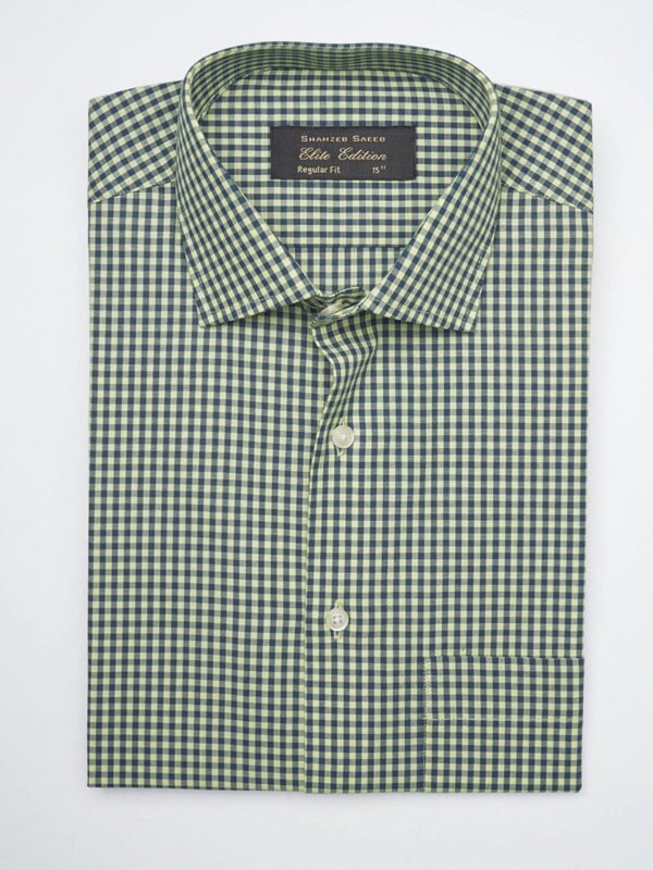 Green Micro Checkered, Elite Edition, Cutaway Collar Men’s Formal Shirt  (FS-1297)