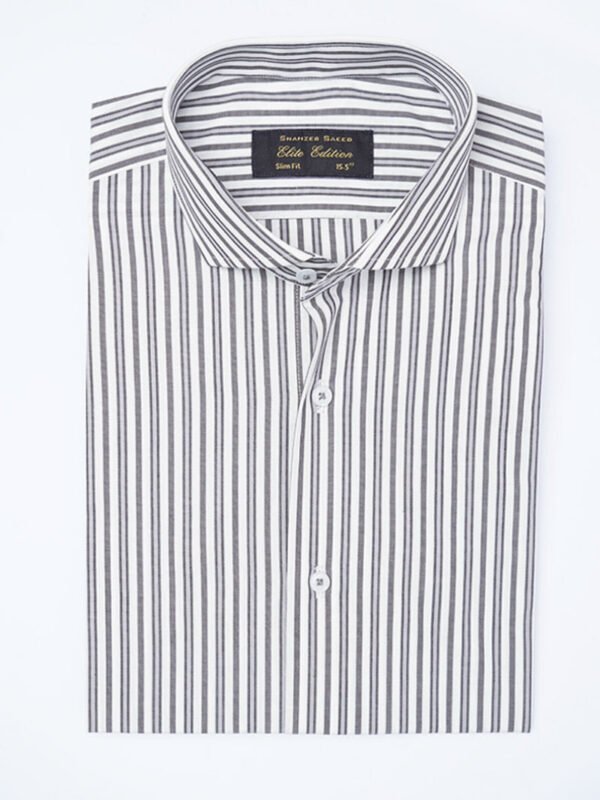 Grey Self Striped, Elite Edition, Cutaway Collar Men’s Formal Shirt (FS-2192)