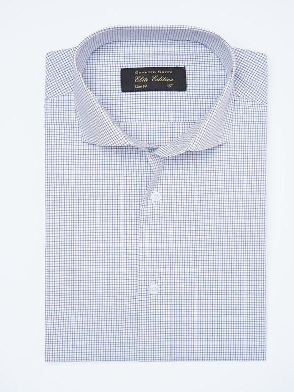White & Blue Self Checkered, Elite Edition, Cutaway Collar Men’s Formal Shirt (FS-2341)