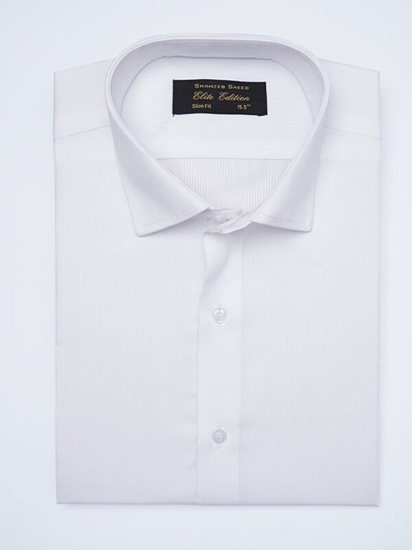 White Self Striped, Elite Edition, French Collar Men’s Formal Shirt (FS-2360)