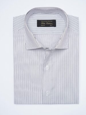 White & Black Self Striped, Elite Edition, French Collar Men’s Formal Shirt (FS-2370)
