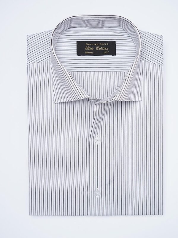 White & Black Self Striped, Elite Edition, French Collar Men’s Formal Shirt (FS-2370)