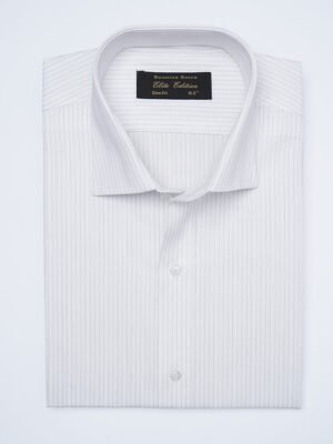 White & Black Self Striped, Elite Edition, French Collar Men’s Formal Shirt (FS-2371)