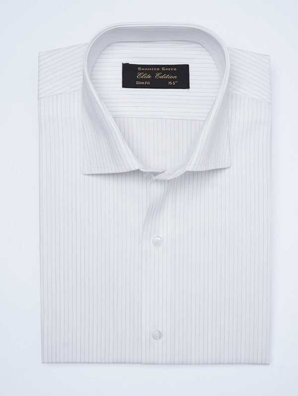 White & Black Self Striped, Elite Edition, French Collar Men’s Formal Shirt (FS-2371)