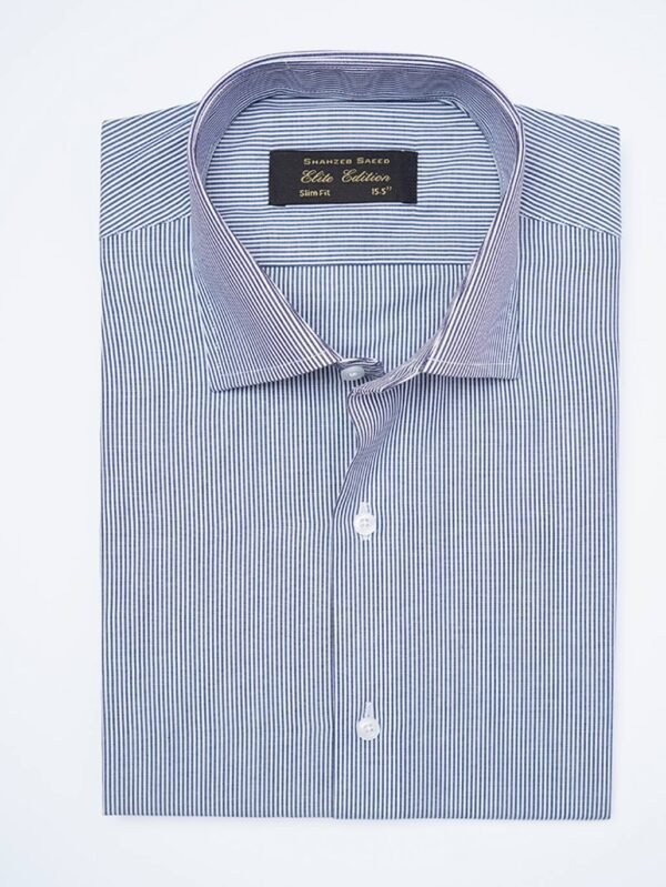 Blue Self Striped, Elite Edition, French Collar Men’s Formal Shirt (FS-2377)