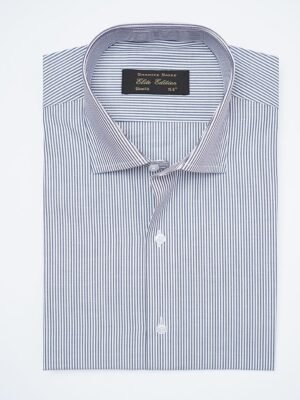 Black & White Self Striped, Elite Edition, French Collar Men’s Formal Shirt (FS-2378)