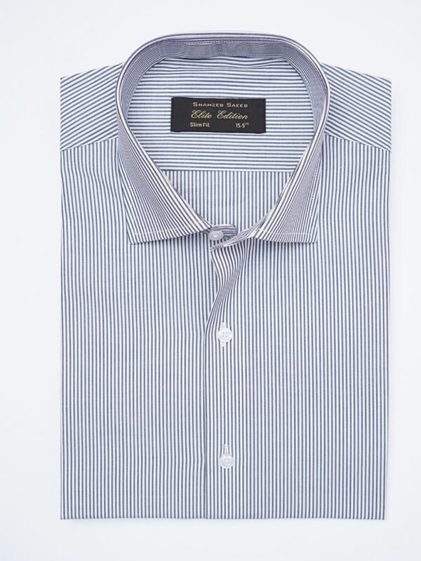 Black & White Self Striped, Elite Edition, French Collar Men’s Formal Shirt (FS-2378)