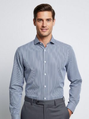 Black & White Striped, Elite Edition, Cutaway Collar Men’s Formal Shirt (FS-2531)