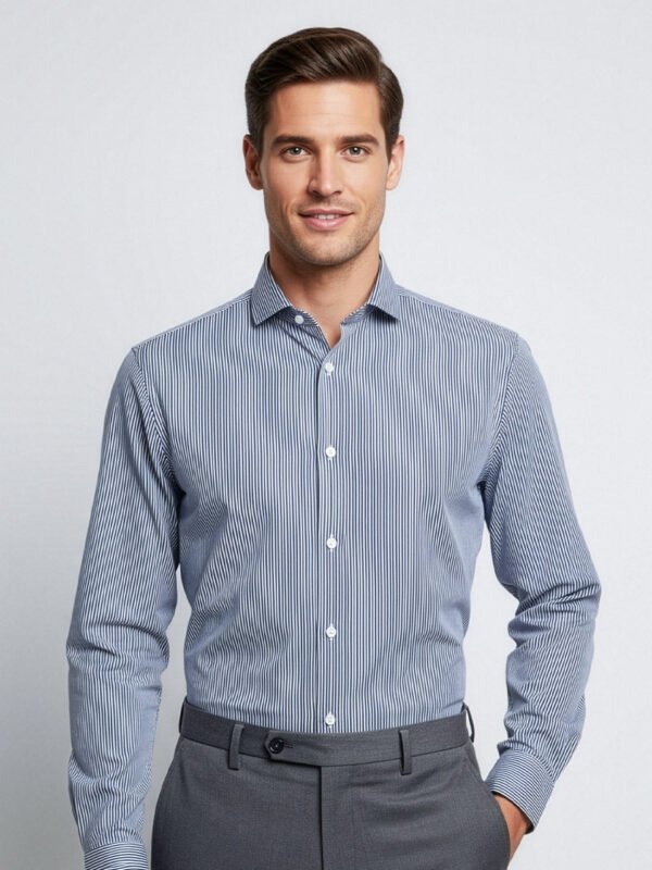 Black & White Striped, Elite Edition, Cutaway Collar Men’s Formal Shirt (FS-2531)