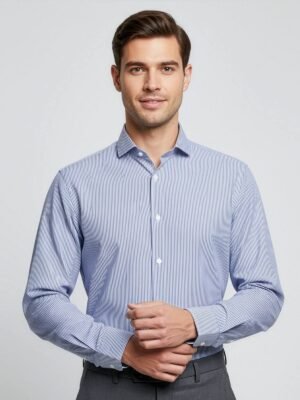 Blue & White Striped, Elite Edition, Cutaway Collar Men’s Formal Shirt (FS-2537)