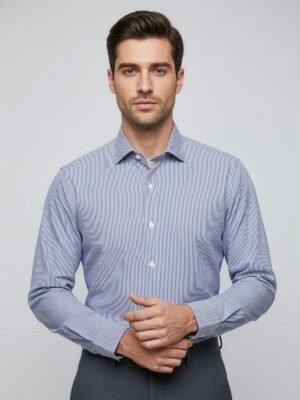 White & Blue Striped, Elite Edition, Cutaway Collar Men’s Formal Shirt (FS-2561)