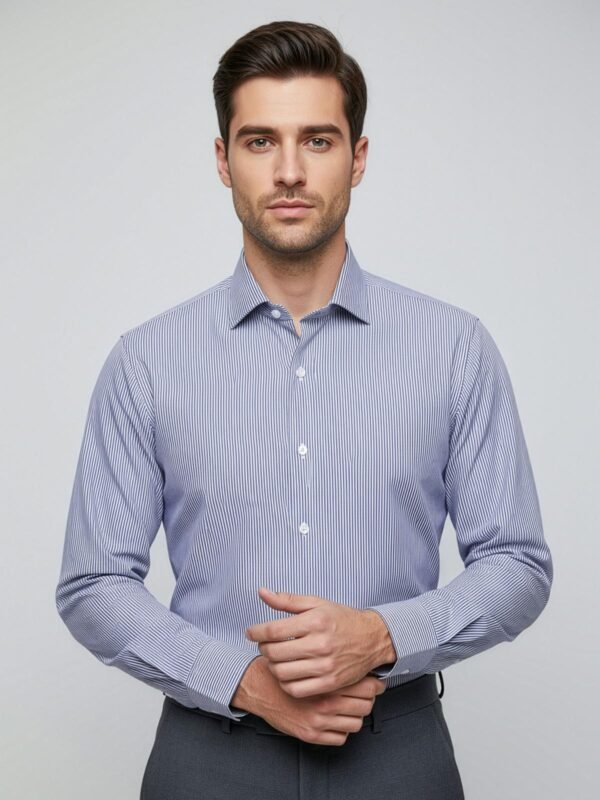 White & Blue Striped, Elite Edition, Cutaway Collar Men’s Formal Shirt (FS-2561)