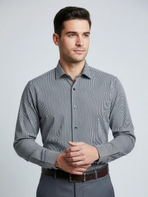 White & Black Striped, Elite Edition, Cutaway Collar Men’s Formal Shirt (FS-2562)