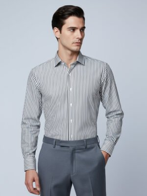 White & Black Striped, Elite Edition, Cutaway Collar Men’s Formal Shirt (FS-2564)