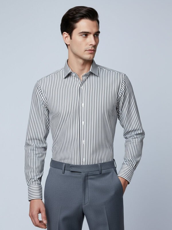 White & Black Striped, Elite Edition, Cutaway Collar Men’s Formal Shirt (FS-2564)