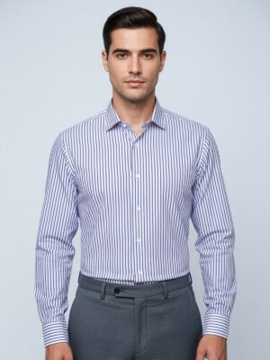 White & Blue Striped, Elite Edition, Cutaway Collar Men’s Formal Shirt (FS-2565)