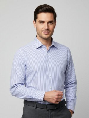 White & Blue Striped, Elite Edition, Cutaway Collar Men’s Formal Shirt (FS-2585)