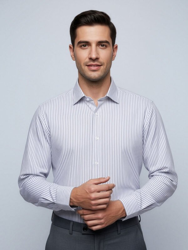 White & Navy Striped, Elite Edition, Cutaway Collar Men’s Formal Shirt (FS-2586)