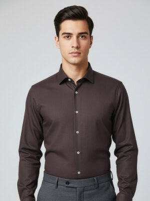Dark Brown Plain, Cutaway Collar, Elite Edition, Men’s Formal Shirt (FS-2598)