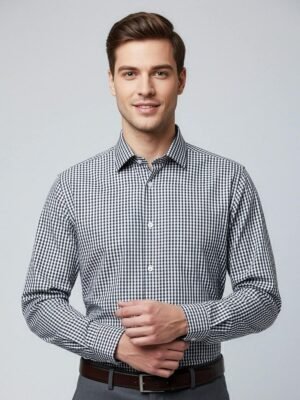 Black & White Checkered, Elite Edition, Cutaway Collar Men’s Formal Shirt (FS-2601)