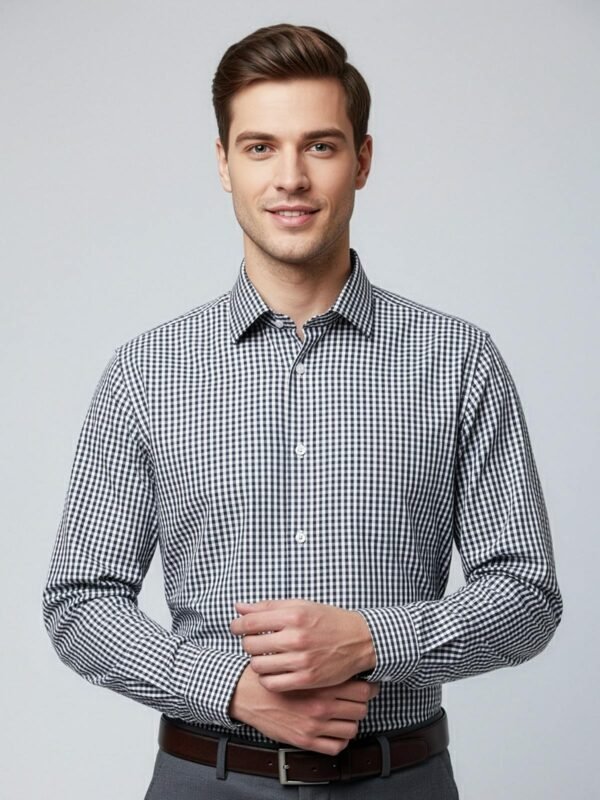 Black & White Checkered, Elite Edition, Cutaway Collar Men’s Formal Shirt (FS-2601)