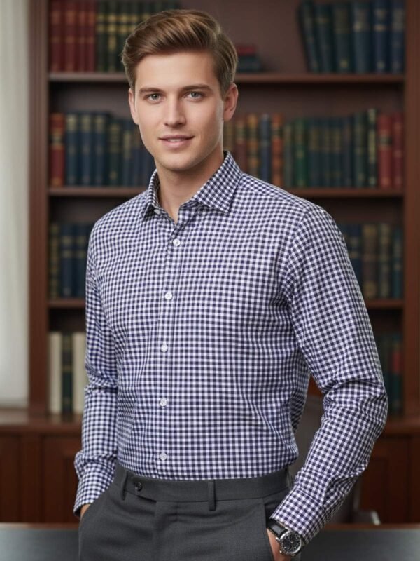 FS2603.jpg White & Purple Checkered, Elite Edition, Cutaway Collar Men’s Formal Shirt (FS-2603)