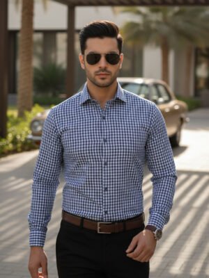 White & Green Checkered, Elite Edition, Cutaway Collar Men’s Formal Shirt (FS-2604)