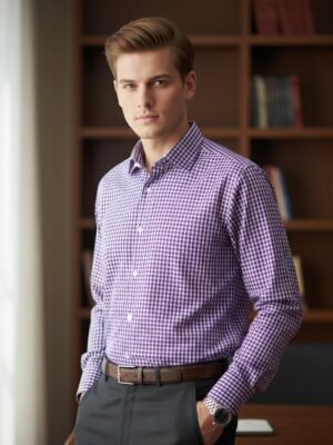 White & Red Checkered, Elite Edition, Cutaway Collar Men’s Formal Shirt (FS-2606)