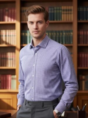 White & Lilac Checkered, Elite Edition, Cutaway Collar Men’s Formal Shirt (FS-2609)