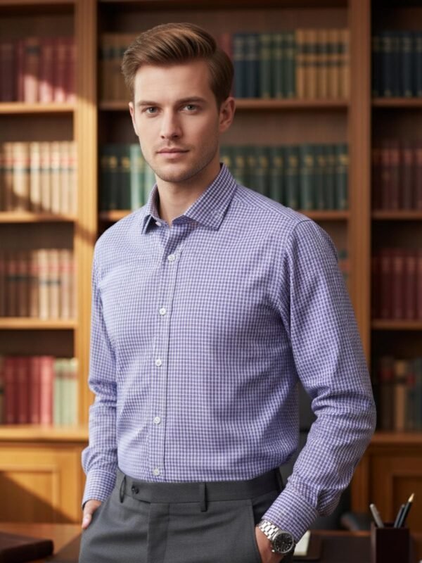 White & Lilac Checkered, Elite Edition, Cutaway Collar Men’s Formal Shirt (FS-2609)