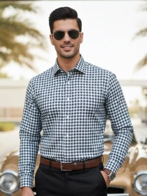 White & Green Checkered, Elite Edition, Cutaway Collar Men’s Formal Shirt (FS-2610)