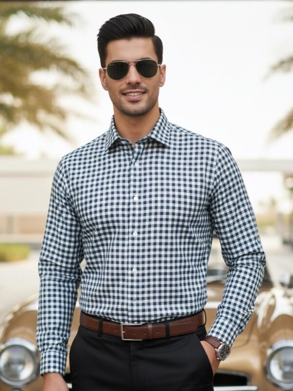 White & Green Checkered, Elite Edition, Cutaway Collar Men’s Formal Shirt (FS-2610)