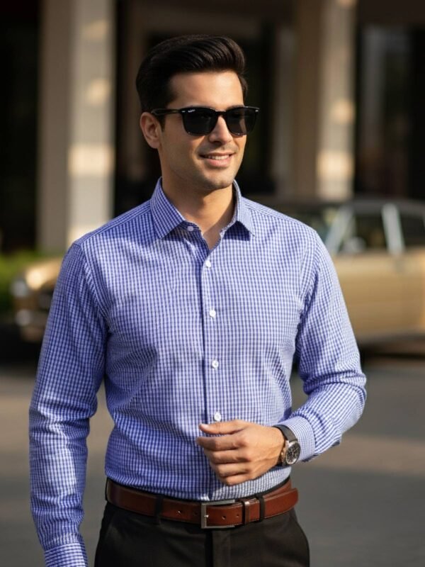 Blue Checkered, Elite Edition, Cutaway Collar Men’s Formal Shirt (FS-2611)