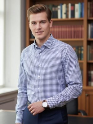 White & Blue Checkered, Elite Edition, Cutaway Collar Men’s Formal Shirt (FS-2613)