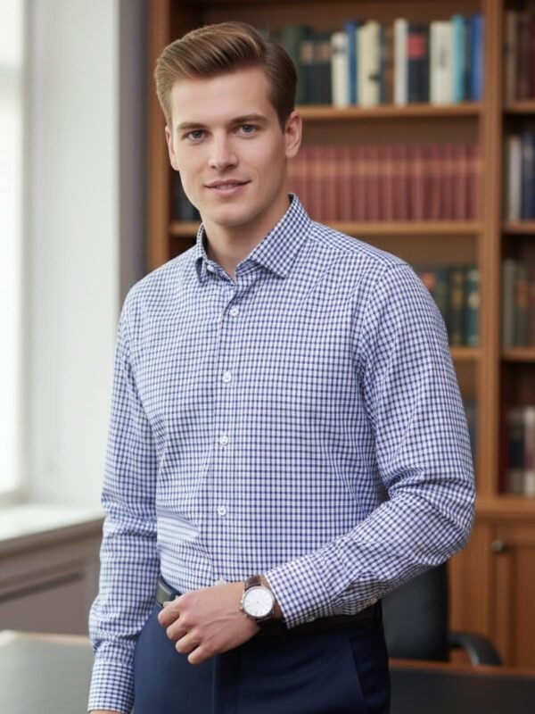 White & Blue Checkered, Elite Edition, Cutaway Collar Men’s Formal Shirt (FS-2613)