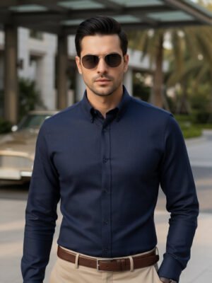 Navy Blue Plain, Button Down Collar, Elite Edition, Men’s Formal Shirt (FS-2617)